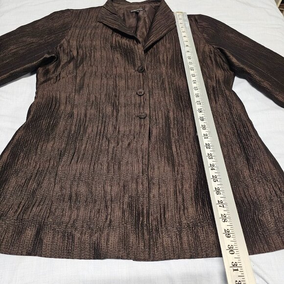 Eileen Fisher Preshrunk Satin Button Up Jacket Women Size M Brown Silk - Picture 10 of 16